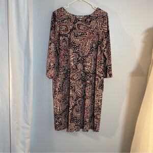 J. Jill Wearever Knit Pleat-Back Dress -Black/Blurred Paisley- Large NWT